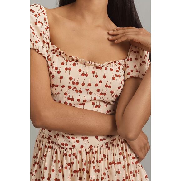 NWT Reformation x Anthropologie Womens Cherry Davonne Mini Dress Cream Sz 8 - Picture 4 of 16